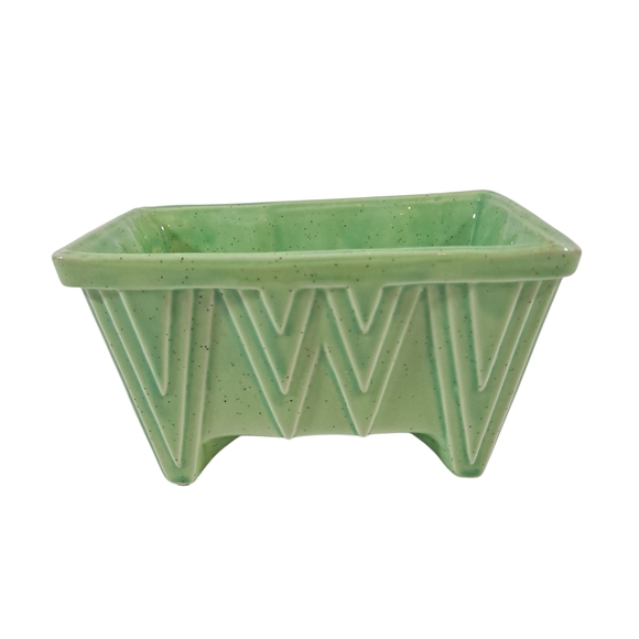 Vintage Cookson Pottery Planter Green Speckled Geometric Design CP 1316-6 USA - Picture 1 of 5